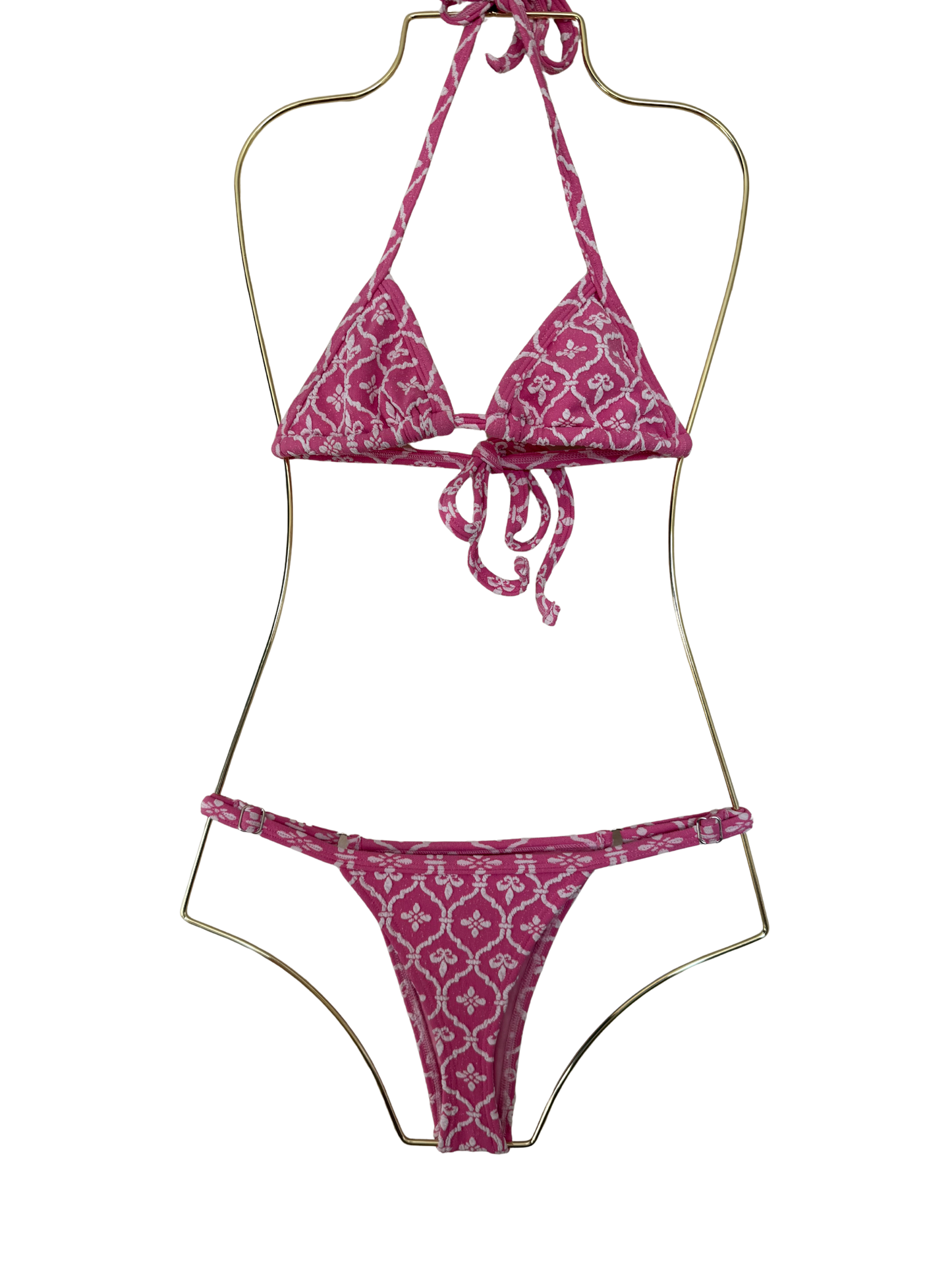 Pink Embroidered Tan Bottom