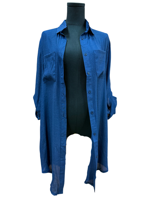 Blue Linen Beach Overshirt