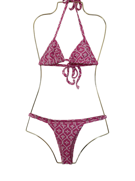 Pink Embroidered Fita Bikini