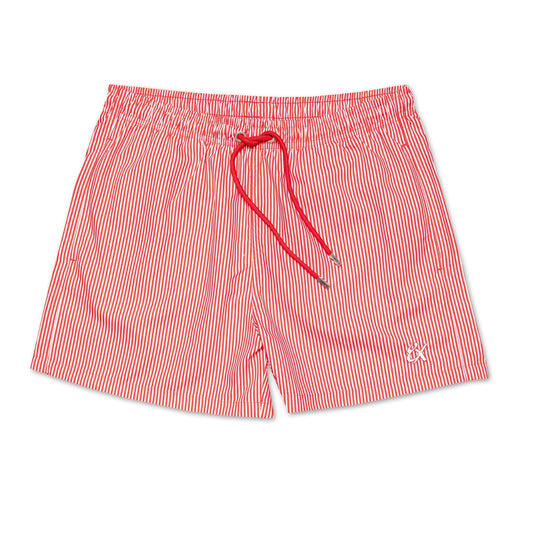Red Striped Men Swim Shorts