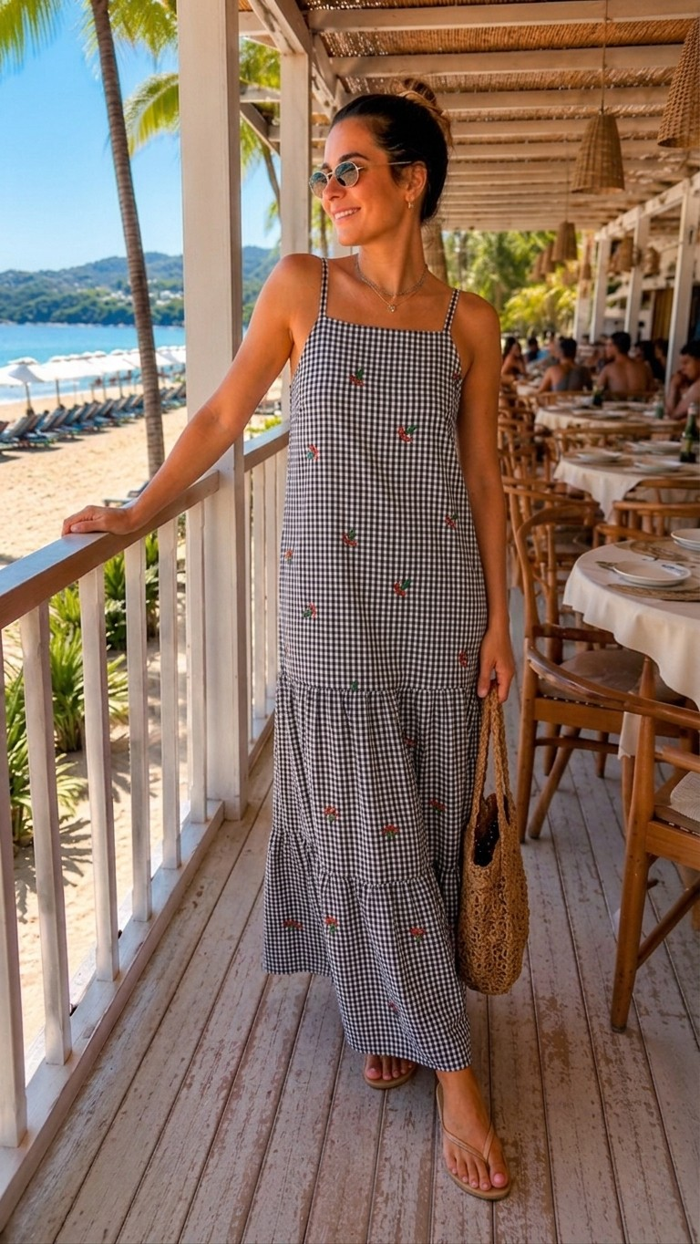 Joá Gingham Mushroom Maxi